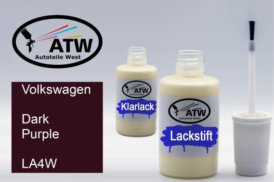 Volkswagen, Dark Purple, LA4W: 20ml Lackstift + 20ml Klarlack - Set, von ATW Autoteile West.